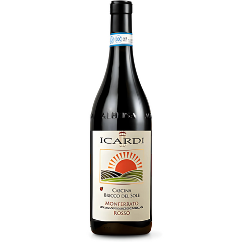 Garrafa do Vinho Tinto Bricco del Sole DOC Icardi 2021, vinho orgânico do Piemonte.